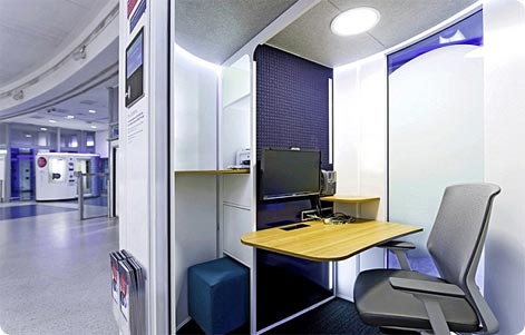 Workpod work station inside Gatwick Airport